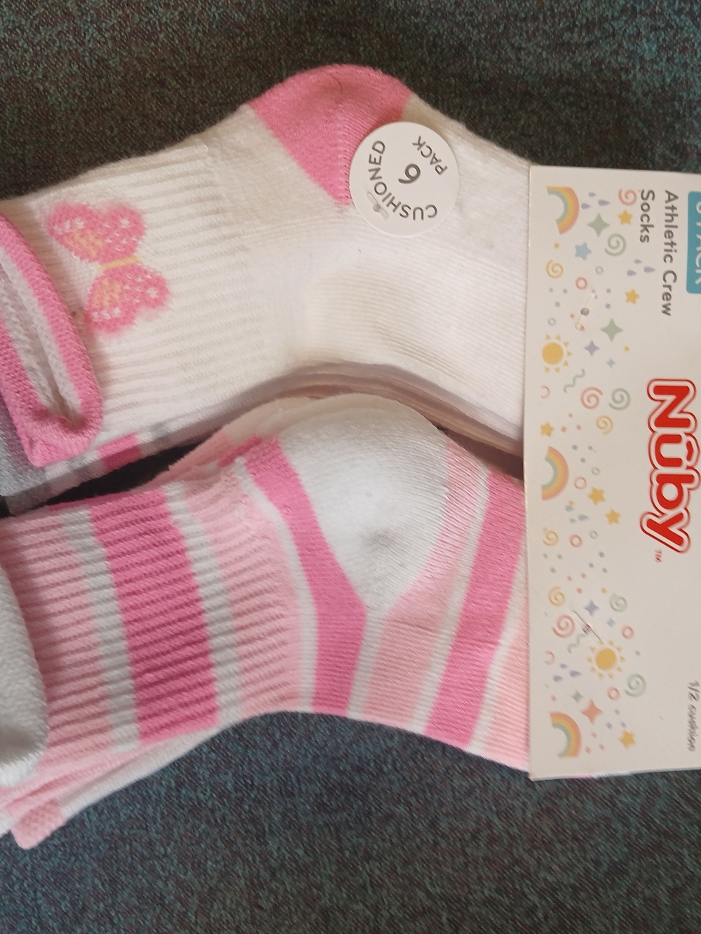 Nuby Girls Pink & White Athletic Crew Socks - 4 Pack